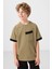 Koyu Bej Pamuklu Yumuşak Dokulu Oversize Cep Detaylı Erkek Çocuk T-Shirt - 11295 4