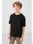 Siyah Pamuklu Yumuşak Dokulu Oversize Basic Erkek Çocuk T-Shirt - 11297 1