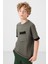 Haki Pamuklu Yumuşak Dokulu Oversize Cep Detaylı Erkek Çocuk T-Shirt - 11295 1