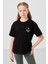 Siyah Pamuklu O Yaka Oversize Fit Baskılı Kız Çocuk T-Shirt - 75178 1