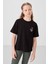 Siyah Pamuklu O Yaka Oversize Fit Baskılı Kız Çocuk T-Shirt - 75178 3
