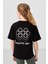 Siyah Pamuklu O Yaka Oversize Fit Baskılı Kız Çocuk T-Shirt - 75178 5