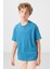 Petrol Mavi Pamuklu Yumuşak Dokulu Oversize Basic Erkek Çocuk T-Shirt - 11297 4