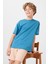 Petrol Mavi Pamuklu Yumuşak Dokulu Oversize Basic Erkek Çocuk T-Shirt - 11297 5