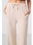 Bej Keten Geniş Paça Rahat Form Kadın Palazzo Pantolon - 94675 3