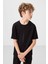 Siyah Pamuklu Yumuşak Dokulu Oversize Baskılı Erkek Çocuk T-Shirt - 11301 4