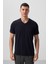 Standart Fit Basic V Yaka 3lü Paket Lacivert Erkek T-Shirt 87912 4