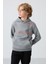 Gri Melanj Pamuklu Kalın İçi Tüylü Yumuşak Dokulu Standart Fit Baskılı Erkek Çocuk Sweatshirt - 11239 2