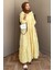 Vespera V Yaka Saçaklı Elbise 1589 - Sarı 1