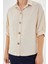 Krem Kısa Kol Oversize Keten Gömlek 20240 4