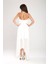 Ecru V Yaka Asimetrik Rahat Kesim Şifon Elbise Gündüz Gece Şıklığı 24L7548 5