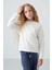Ekru Pamuklu İçi Tüylü Yumuşak Dokulu Oversize Nakışlı Kız Çocuk Sweatshirt - 75150 3