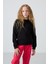 Siyah Pamuklu İçi Tüylü Yumuşak Dokulu Oversize Nakışlı Kız Çocuk Sweatshirt - 75150 1