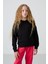 Siyah Pamuklu İçi Tüylü Yumuşak Dokulu Oversize Nakışlı Kız Çocuk Sweatshirt - 75150 4