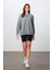 Gri Melanj Kompakt Pamuklu Kalın Pürüzsüz Dokulu O Yaka Oversize Fit Kadın Sweatshirt - 97288 1
