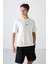 Tommy Life Ekru Pamuklu Kalın Yumuşak Dokulu Oversize Fit Baskılı Erkek T-Shirt - 88328 1
