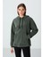 Haki Kalın Yumuşak Dokulu Kapüşonlu Oversize Nakışlı Polar Kadın Sweatshirt - 97292 1