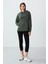 Haki Kalın Yumuşak Dokulu Kapüşonlu Oversize Nakışlı Polar Kadın Sweatshirt - 97292 2