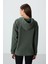 Haki Kalın Yumuşak Dokulu Kapüşonlu Oversize Nakışlı Polar Kadın Sweatshirt - 97292 5