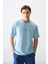 Açık Mavi Pamuklu Kalın Yumuşak Dokulu Oversize Fit Baskılı Erkek T-Shirt - 88373 1