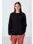 Siyah Kompakt Pamuklu Kalın Pürüzsüz Dokulu O Yaka Oversize Fit Kadın Sweatshirt - 97288 1