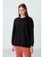 Siyah Kompakt Pamuklu Kalın Pürüzsüz Dokulu O Yaka Oversize Fit Kadın Sweatshirt - 97288 4
