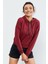 Bordo Uzun Kol Rahat Form Kapüşonlu Kadın Sweatshirt - 97115 5