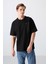 Tommy Life Siyah Pamuklu Kalın Yüzeyi Dokulu Oversize Fit Baskılı Erkek T-Shirt - 88338 1