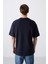 Lacivert Pamuklu Kalın Yumuşak Dokulu Oversize Fit Baskılı Erkek T-Shirt - 88320 5