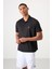 Siyah Logo Baskılı Standart Kalıp Polo Yaka Aktif Spor Erkek T-Shirt - 88252 1