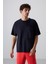 Lacivert Pamuklu Kalın Yüzeyi Dokulu Oversize Fit Basic Erkek T-Shirt - 88341 2