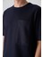 Lacivert Pamuklu Kalın Yüzeyi Dokulu Oversize Fit Basic Erkek T-Shirt - 88341 3