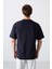 Lacivert Pamuklu Kalın Yumuşak Dokulu Oversize Fit Baskılı Erkek T-Shirt - 88344 5