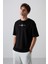 Tommy Life Sıyah/beyaz Pamuklu Kalın Yumuşak Dokulu Oversize Fit Baskılı Erkek T-Shirt - 88321 1