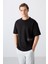 Tommy Life Siyah Pamuklu Kalın Yumuşak Dokulu Oversize Fit Baskılı Erkek T-Shirt - 88322 1