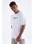 Beyaz Sırtı Yazı Baskılı O Yaka Erkek Oversize T-Shirt - 88100 3