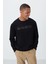 Siyah Yazı Nakışlı O Yaka Rahat Form İçi Polarlı Erkek Sweatshirt - 88020 3