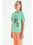 Su Yeşili Renki Yazı Baskılı O Yaka Oversize Kısa Kollu Kız Çocuk T-Shirt - 75112 2