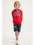 Kırmızı Yazı Baskılı Kanguru Cepli Kapüşonlu Standart Kalıp Erkek Çocuk Sweatshirt - 11002 2