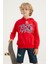 Kırmızı Yazı Baskılı Kanguru Cepli Kapüşonlu Standart Kalıp Erkek Çocuk Sweatshirt - 11002 4