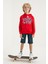 Kırmızı Yazı Baskılı Kanguru Cepli Kapüşonlu Standart Kalıp Erkek Çocuk Sweatshirt - 11002 5
