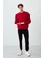 Kırmızı - Siyah Casual O Yaka Lastik Paça Pamuklu Erkek Oversize Eşofman Takımı - 85120 5
