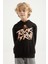 Siyah Yazı Baskılı Kanguru Cepli Kapüşonlu Standart Kalıp Erkek Çocuk Sweatshirt - 11002 1