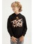 Siyah Yazı Baskılı Kanguru Cepli Kapüşonlu Standart Kalıp Erkek Çocuk Sweatshirt - 11002 4