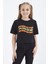 Siyah Oversize Renkli Yazı Baskılı Düşük Omuz O Yaka Kız Çocuk Crop T-Shirt - 75038 3