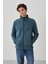 Petrol Yazı Nakışlı Dik Yaka Fermuarlı Standart Kalıp Erkek Sweatshirt Polar - 87992 1