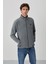 Gri Melanj Yazı Nakışlı Dik Yaka Fermuarlı Standart Kalıp Erkek Sweatshirt Polar - 87992 2