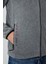 Gri Melanj Yazı Nakışlı Dik Yaka Fermuarlı Standart Kalıp Erkek Sweatshirt Polar - 87992 4