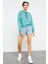 Mint Yeşili Uzun Kol Rahat Form Kapüşonlu Kadın Sweatshirt - 97115 2
