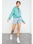Mint Yeşili Uzun Kol Rahat Form Kapüşonlu Kadın Sweatshirt - 97115 5
